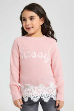 تنزيل الصورة على معرض الصور، Redtag-Pink-Bottom-Hem-Lace-Pullover-Pullovers-Girls-2 to 8 Years
