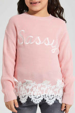 تنزيل الصورة على معرض الصور، Redtag-Pink-Bottom-Hem-Lace-Pullover-Pullovers-Girls-2 to 8 Years
