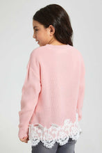 تنزيل الصورة على معرض الصور، Redtag-Pink-Bottom-Hem-Lace-Pullover-Pullovers-Girls-2 to 8 Years
