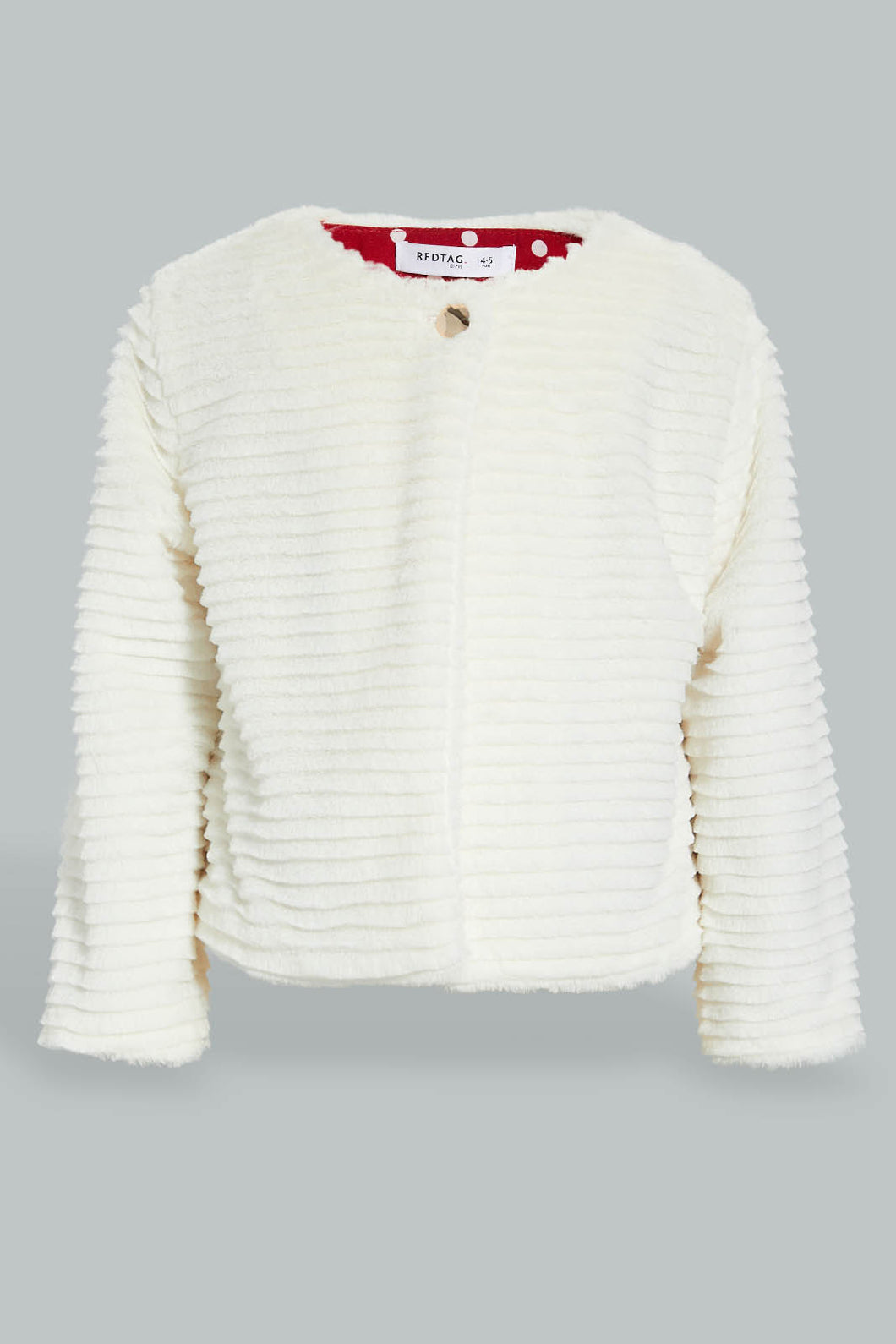 Redtag-Cream-Fur-Crew-Neck-Jacket-Jackets-Girls-2 to 8 Years