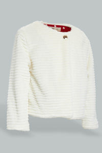 Redtag-Cream-Fur-Crew-Neck-Jacket-Jackets-Girls-2 to 8 Years