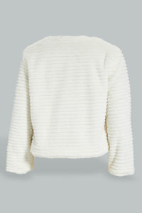 Redtag-Cream-Fur-Crew-Neck-Jacket-Jackets-Girls-2 to 8 Years