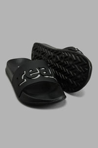 Redtag-Black-Slogan-Embossed-Slide-BSR-Flip-Flops,-Colour:Black,-Filter:Boys-Footwear-(5-to-14-Yrs),-New-In,-New-In-BSR-FOO,-Non-Sale,-S22A,-Section:Kidswear-Senior-Boys-5 to 14 Years