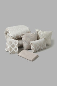 Redtag-Beige/Grey-Jacquard-7-Piece-Comforter-Set-
(King-Size)-Comforters-Home-Bedroom-