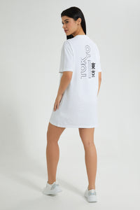 Redtag-White-Placement-Print-Long-Line-Active-T-Shirt-Colour:White,-Filter:Women's-Clothing,-New-In,-New-In-Women,-Non-Sale,-S22B,-Section:Women,-Women-T-Shirts-Women's-