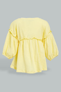 Redtag-Yellow-Long--Solid-Sleeve-Jersey-Top-Blouses-Infant-Girls-3 to 24 Months