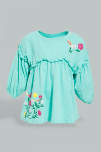 Redtag-Mint-Long-Sleeve--Printed-Jersey-Top-Blouses-Infant-Girls-3 to 24 Months