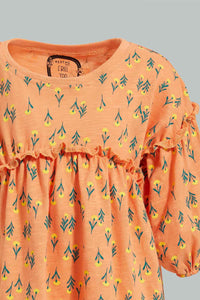 Redtag-Peach-Long-Sleeve-Printed-Jersey-Top-Blouses-Infant-Girls-3 to 24 Months