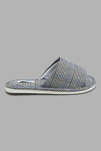 Redtag-Grey-Checkered-Slipper-Colour:Grey,-Filter:Men's-Footwear,-Men-Slippers,-New-In,-New-In-Men-FOO,-Non-Sale,-S22A,-Section:Men-Men's-