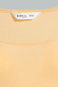 Redtag-Orange-Scoop-Neck-T-Shirt-With-Printed-Elastic-Band-Colour:Orange,-Filter:Women's-Clothing,-New-In,-New-In-Women,-Non-Sale,-S22B,-Section:Women,-Women-T-Shirts-Women's-