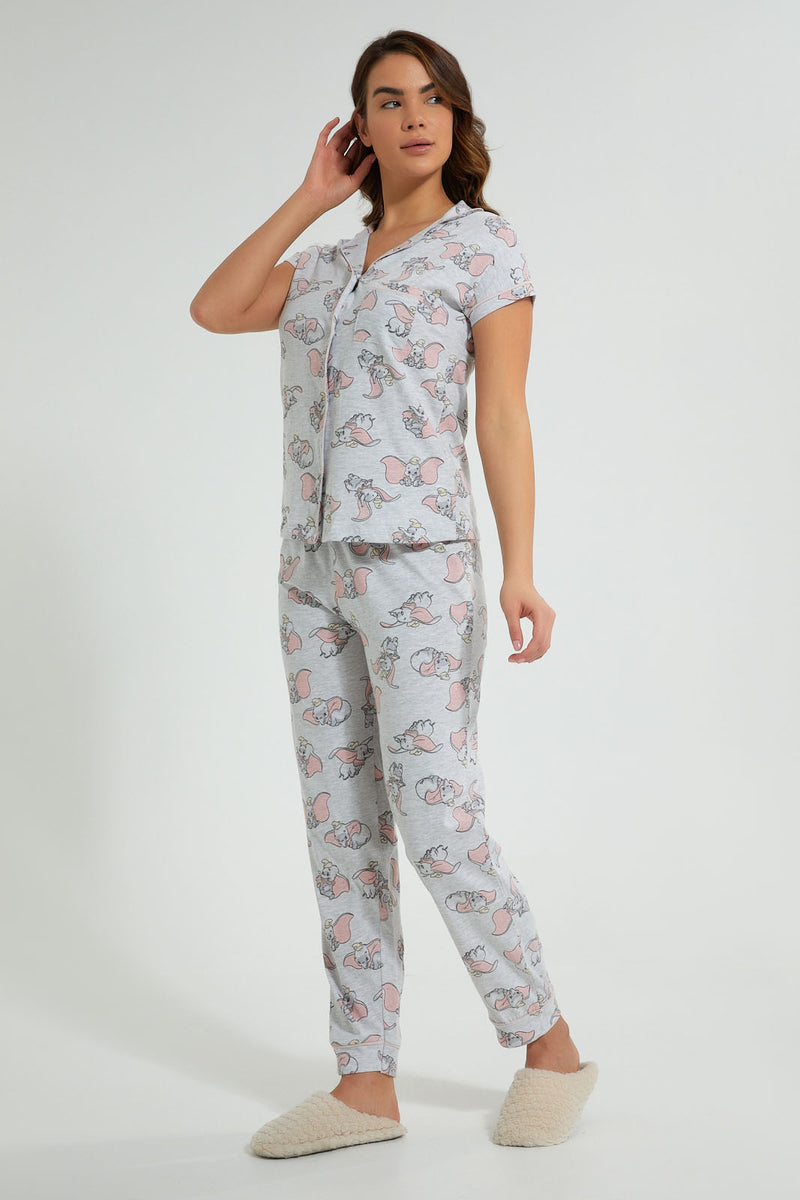 Redtag-Grey-Melange-Dumbo-Printed-Pyjama-Set-Pyjama-Sets-Women's-