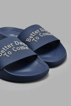 Load image into Gallery viewer, Redtag-Navy-Slogan-Embossed-Slide-Sliders-Men&#39;s-
