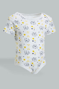 Redtag-Yellow-And-Grey--Animal-Print-2-Pack-Bodysuit-Colour:Yellow,-Filter:Baby-(0-to-12-Mths),-NBF-Bodysuits,-New-In,-New-In-NBF,-Non-Sale,-S22B,-Section:Kidswear-Baby-0 to 12 Months