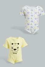 Load image into Gallery viewer, Redtag-Yellow-And-Grey--Animal-Print-2-Pack-Bodysuit-Colour:Yellow,-Filter:Baby-(0-to-12-Mths),-NBF-Bodysuits,-New-In,-New-In-NBF,-Non-Sale,-S22B,-Section:Kidswear-Baby-0 to 12 Months
