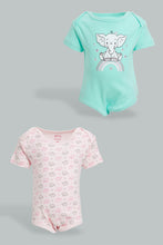 Load image into Gallery viewer, Redtag-Mint-And-Pink-Animal-Print-2-Pack-Bodysuit-Colour:Pink,-Filter:Baby-(0-to-12-Mths),-NBG-Bodysuits,-New-In,-New-In-NBG,-Non-Sale,-S22B,-Section:Kidswear-Baby-0 to 12 Months
