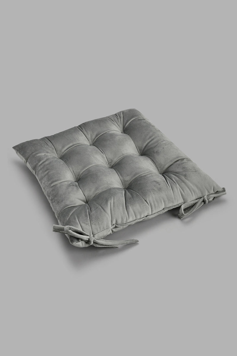 Redtag-Grey-Velvet-Chair-Pad-Chair-Pads-Home-Bedroom-