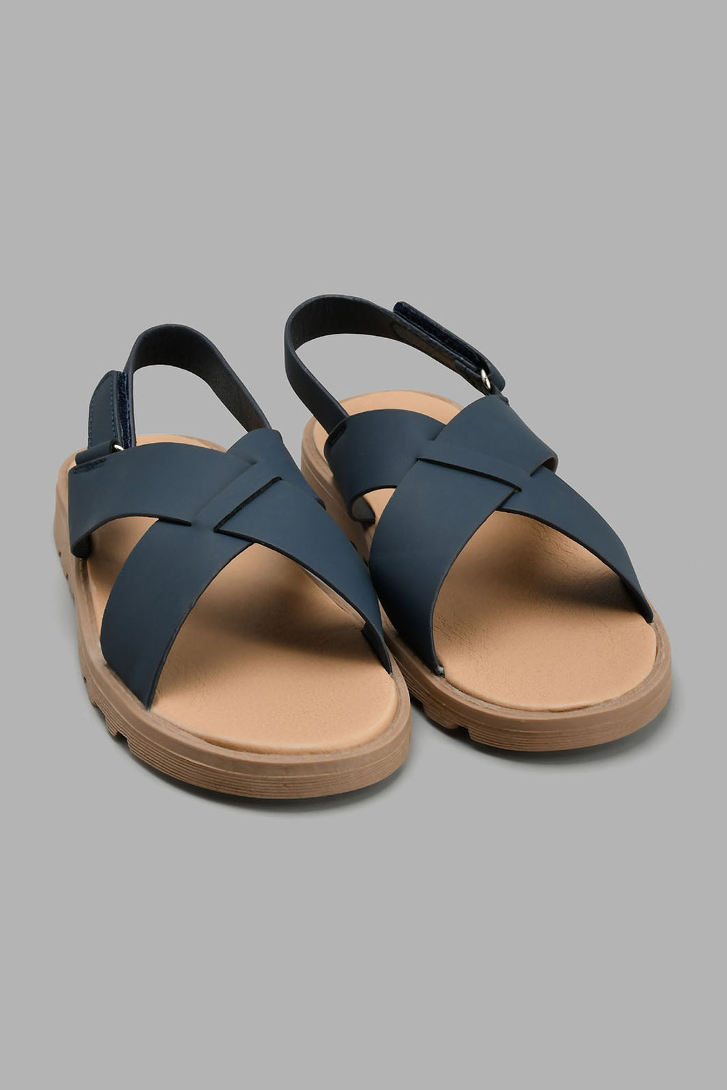 Redtag-Navy-Criss-Cross-Comfort-Sandal-Comfort-Senior-Boys-5 to 14 Years