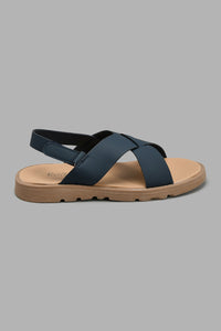 Redtag-Navy-Criss-Cross-Comfort-Sandal-Comfort-Senior-Boys-5 to 14 Years