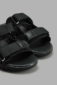 Redtag-Black-Sporty-Slide-Sandal-Sandals-Senior-Boys-5 to 14 Years