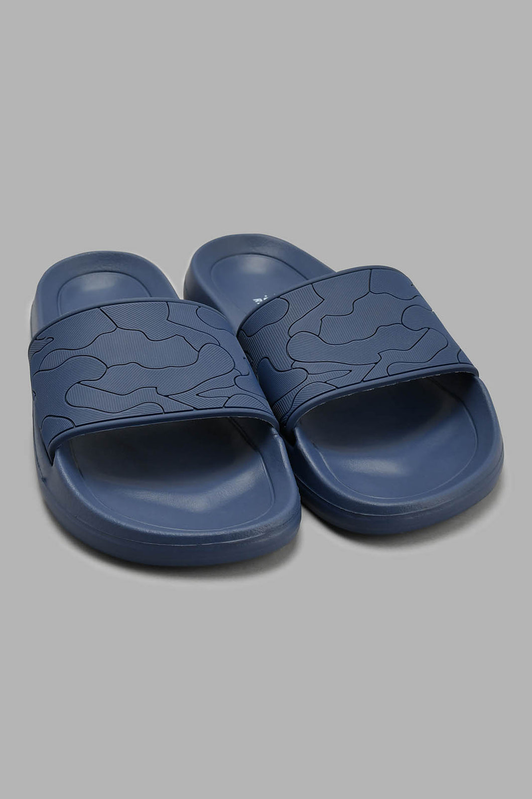 Redtag-Navy-Embossed-Slide-Sliders-Senior-Boys-5 to 14 Years