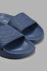 Redtag-Navy-Embossed-Slide-Sliders-Senior-Boys-5 to 14 Years