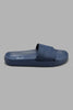 Redtag-Navy-Embossed-Slide-Sliders-Senior-Boys-5 to 14 Years