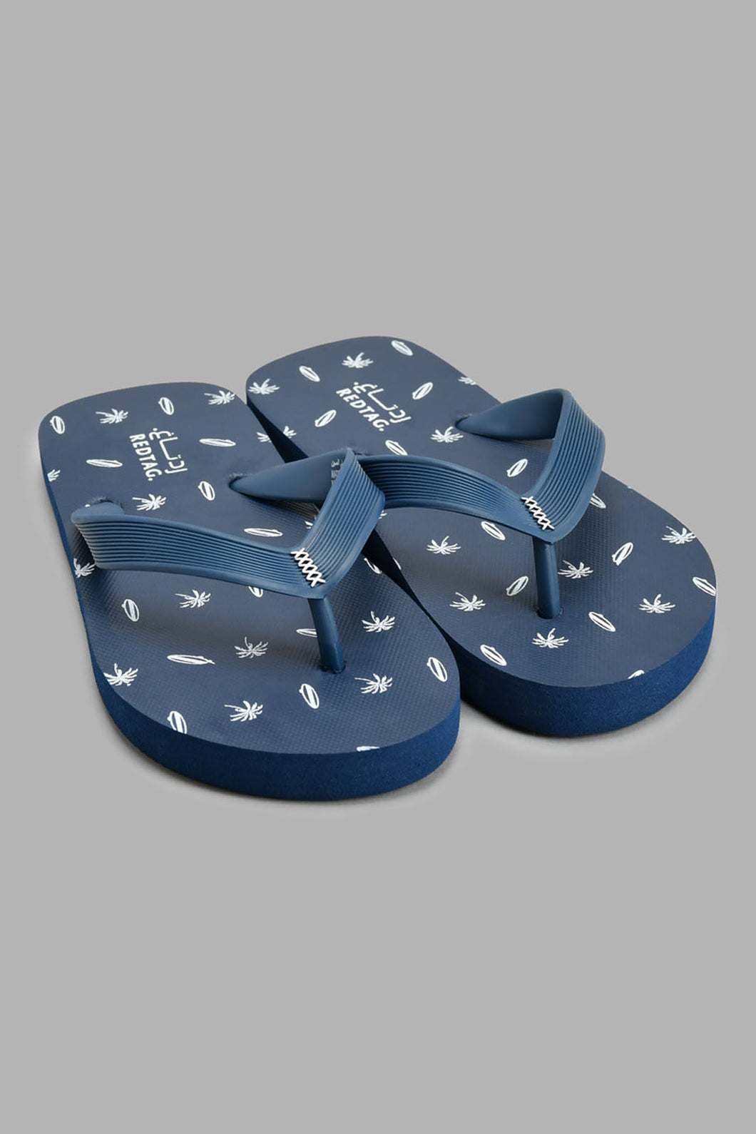 Redtag-Navy-Beach-Print-Toe-Post-Flip-Flops-Senior-Boys-5 to 14 Years