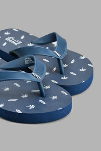 Redtag-Navy-Beach-Print-Toe-Post-Flip-Flops-Senior-Boys-5 to 14 Years