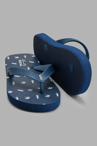 Redtag-Navy-Beach-Print-Toe-Post-Flip-Flops-Senior-Boys-5 to 14 Years