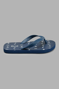 Redtag-Navy-Beach-Print-Toe-Post-Flip-Flops-Senior-Boys-5 to 14 Years