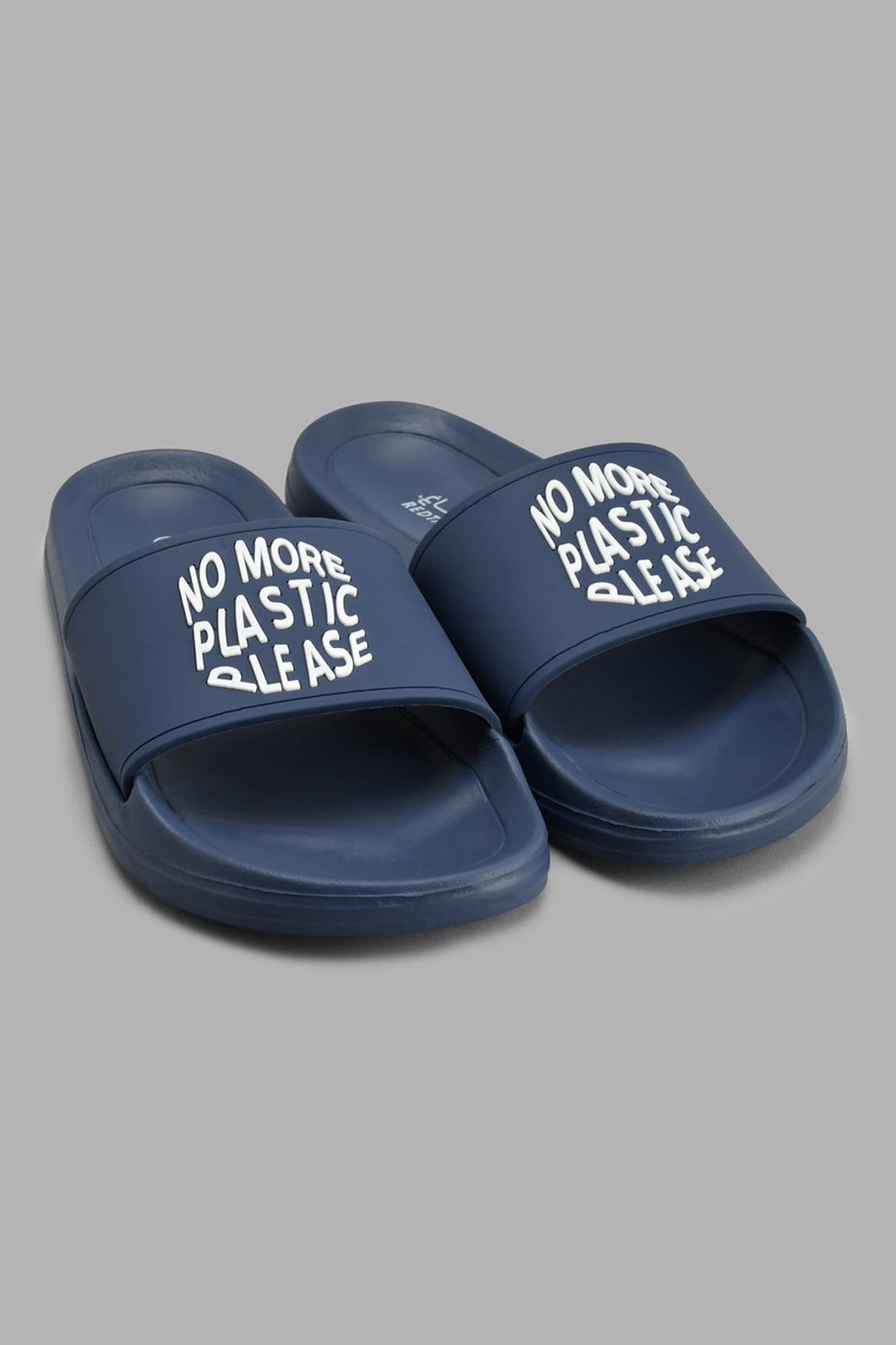 Redtag-Navy-Slogan-Embossed-Slide-Sliders-Senior-Boys-5 to 14 Years