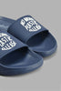 Redtag-Navy-Slogan-Embossed-Slide-Sliders-Senior-Boys-5 to 14 Years