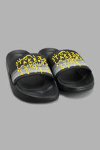 تنزيل الصورة على معرض الصور، Redtag-Black-Slogan-Print-Slide-Sliders-Senior-Boys-5 to 14 Years
