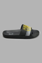 تنزيل الصورة على معرض الصور، Redtag-Black-Slogan-Print-Slide-Sliders-Senior-Boys-5 to 14 Years
