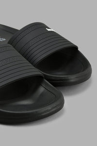 Redtag-Black-Embossed-Slide-Sliders-Men's-