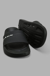 Redtag-Black-Embossed-Slide-Sliders-Men's-