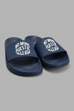 Load image into Gallery viewer, Redtag-Navy-Slogan-Embossed-Slide-Sliders-Men&#39;s-
