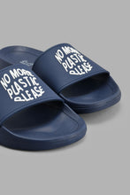 Load image into Gallery viewer, Redtag-Navy-Slogan-Embossed-Slide-Sliders-Men&#39;s-
