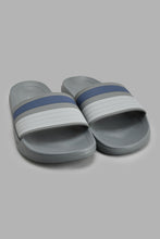 Load image into Gallery viewer, Redtag-Grey-Stripe-Embossed-Slide-Sliders-Men&#39;s-
