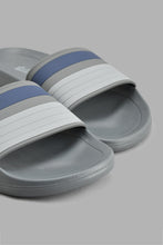 Load image into Gallery viewer, Redtag-Grey-Stripe-Embossed-Slide-Sliders-Men&#39;s-
