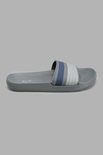 Load image into Gallery viewer, Redtag-Grey-Stripe-Embossed-Slide-Sliders-Men&#39;s-
