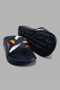 Redtag-Navy-Splash-Print-Slide-Colour:Navy,-Filter:Men's-Footwear,-Men-Flip-Flops,-New-In,-New-In-Men-FOO,-Non-Sale,-S22A,-Section:Men-Men's-