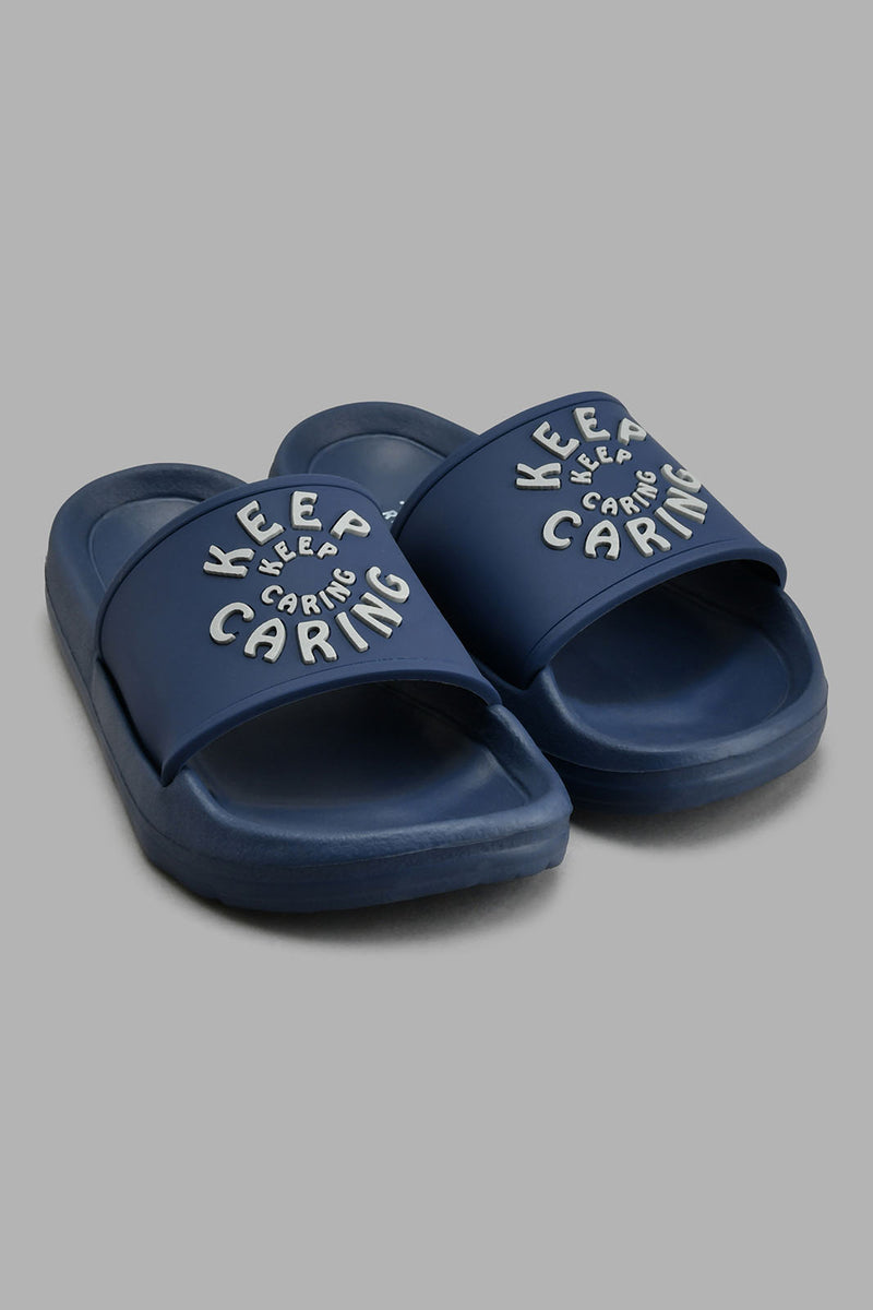 Redtag-Navy-Slogan-Embossed-Slide-Boys-Flip-Flops,-Colour:Navy,-Filter:Boys-Footwear-(3-to-5-Yrs),-New-In,-New-In-BOY-FOO,-Non-Sale,-S22A,-Section:Kidswear-Boys-3 to 5 Years