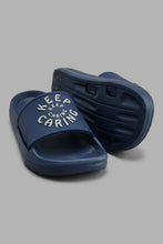 Load image into Gallery viewer, Redtag-Navy-Slogan-Embossed-Slide-Boys-Flip-Flops,-Colour:Navy,-Filter:Boys-Footwear-(3-to-5-Yrs),-New-In,-New-In-BOY-FOO,-Non-Sale,-S22A,-Section:Kidswear-Boys-3 to 5 Years
