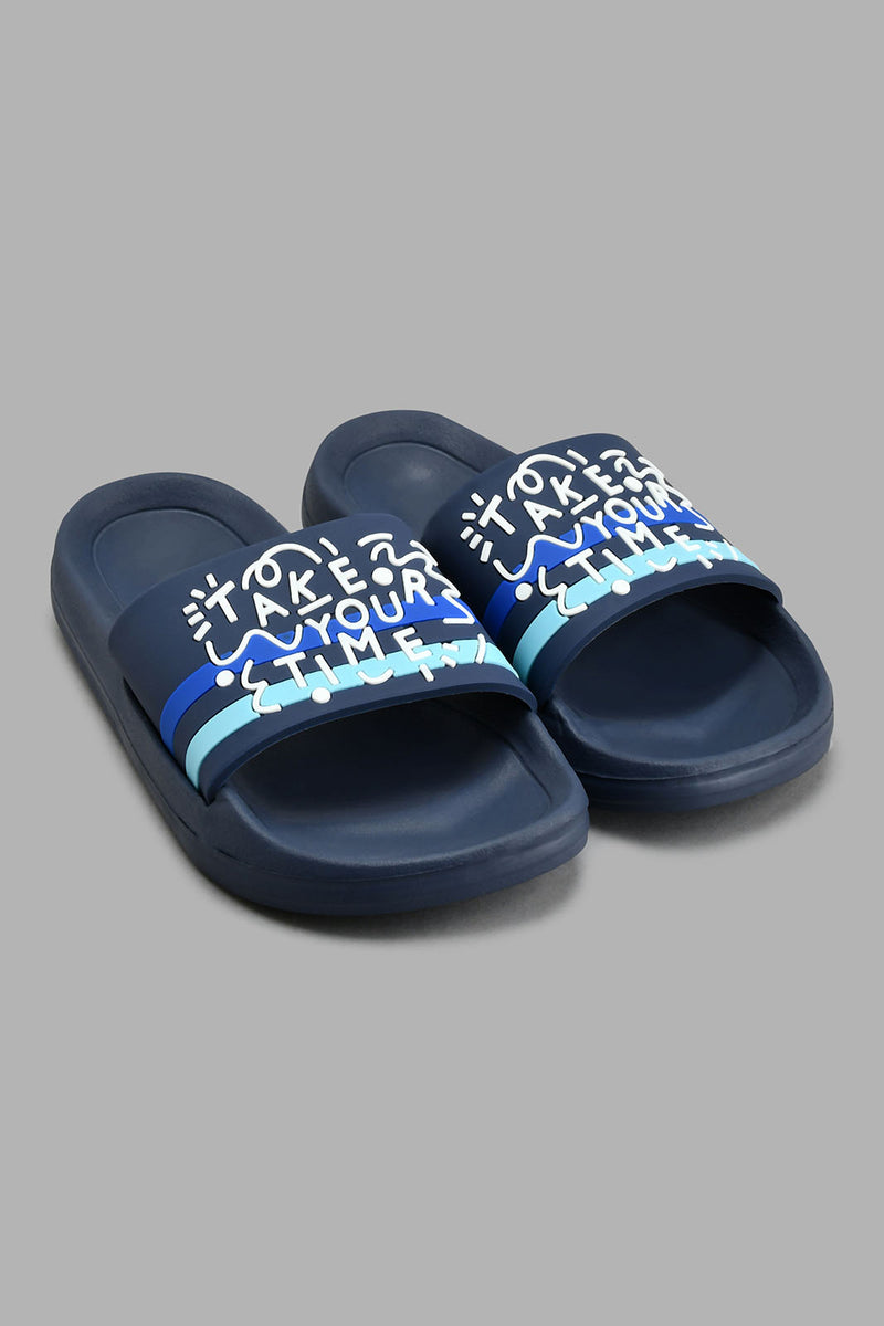 Redtag-Navy-Slogan-Print-Slide-Boys-Flip-Flops,-Colour:Navy,-Filter:Boys-Footwear-(3-to-5-Yrs),-New-In,-New-In-BOY-FOO,-Non-Sale,-S22A,-Section:Kidswear-Boys-3 to 5 Years