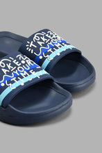 Load image into Gallery viewer, Redtag-Navy-Slogan-Print-Slide-Boys-Flip-Flops,-Colour:Navy,-Filter:Boys-Footwear-(3-to-5-Yrs),-New-In,-New-In-BOY-FOO,-Non-Sale,-S22A,-Section:Kidswear-Boys-3 to 5 Years
