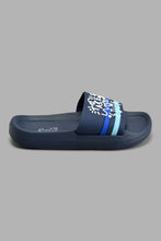 Load image into Gallery viewer, Redtag-Navy-Slogan-Print-Slide-Boys-Flip-Flops,-Colour:Navy,-Filter:Boys-Footwear-(3-to-5-Yrs),-New-In,-New-In-BOY-FOO,-Non-Sale,-S22A,-Section:Kidswear-Boys-3 to 5 Years
