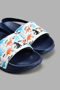 Redtag-Navy-Dinosaur-Print-Slide-With-Backstrap-Boys-Flip-Flops,-Character,-Colour:Navy,-Filter:Boys-Footwear-(3-to-5-Yrs),-New-In,-New-In-BOY-FOO,-Non-Sale,-S22A,-Section:Kidswear-Boys-3 to 5 Years