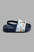 Load image into Gallery viewer, Redtag-Navy-Dinosaur-Print-Slide-With-Backstrap-Boys-Flip-Flops,-Character,-Colour:Navy,-Filter:Boys-Footwear-(3-to-5-Yrs),-New-In,-New-In-BOY-FOO,-Non-Sale,-S22A,-Section:Kidswear-Boys-3 to 5 Years
