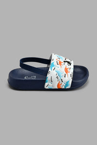 Redtag-Navy-Dinosaur-Print-Slide-With-Backstrap-Boys-Flip-Flops,-Character,-Colour:Navy,-Filter:Boys-Footwear-(3-to-5-Yrs),-New-In,-New-In-BOY-FOO,-Non-Sale,-S22A,-Section:Kidswear-Boys-3 to 5 Years